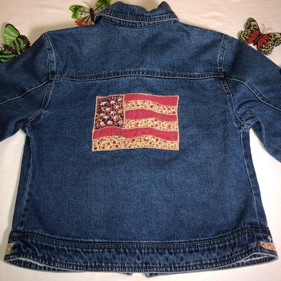 Vintage Agapo American Flag Denim Jacket, Decorative trim w/embroidered stars, - Picture 1 of 15